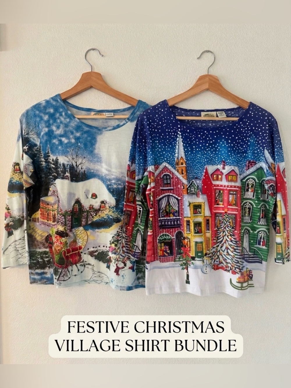 VTG Collections Etc Embellished Christmas Village Shirts Medium Bundle M